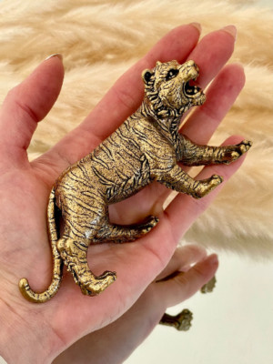 Vintage Tiger Figur, feine Handarbeit, massive Messingfigur, weißer Tiger