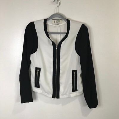 BB Dakota Jeanie Baseball Jacket Size Medium M Black White Zip