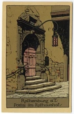ROTHENBURG Germany Postcard 1910 Door Lantern by W. O. Chromo Arts Crafts Style
