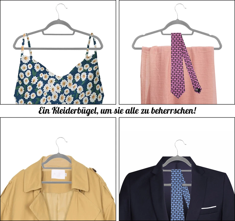 Kleiderbügel Samt Grau 10-100 Stück Samtbügel Platzsparend Antirutsch - Bild 2 von 4