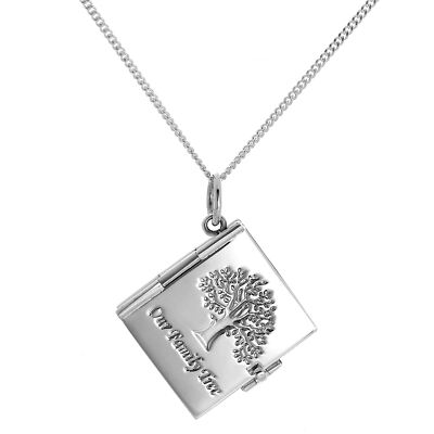 Sterlingsilber Familienstammbaum 6 Foto Medaillon Buch an Kette