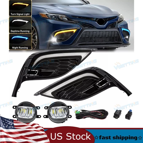For 2021-24 Toyota Camry SE XSE LED DRL Fog Light Daytime Running Lamps Kit PAIR