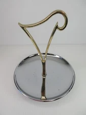 VTG Chrome & Gold Tone SINGLE TIER TIDBIT Serving Dish Tray Handled MCM Japan