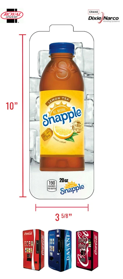 (1) Royal Vendors Chameleon CUSTOM "Snapple Lemon Tea" 20 oz Bottle Vend Label