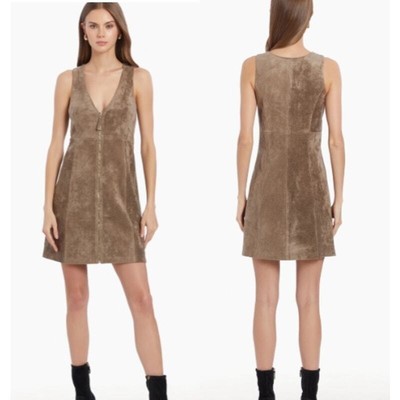 NEW Amanda Uprichard  Collin Dress Plunging V Neck Taupe Size Large