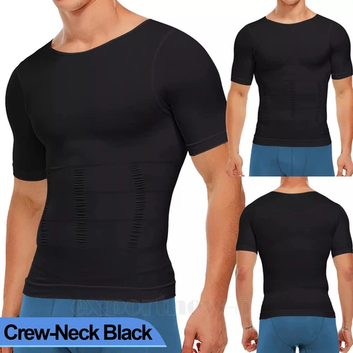 Camiseta de compresión para hombre adelgazante modeladora de cuerpo cuello en V ginecomastia abdomen - Imagen 23 de 49