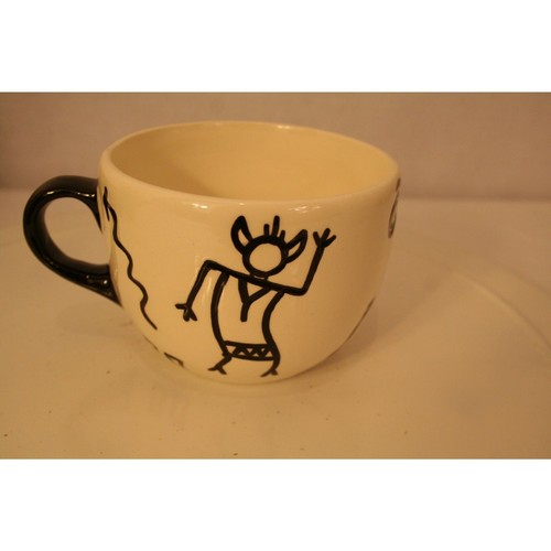 StoryTeller Arts Mexico Hand Painted Primitive Drawings ceramic coffee tea cup - Picture 2 of 5