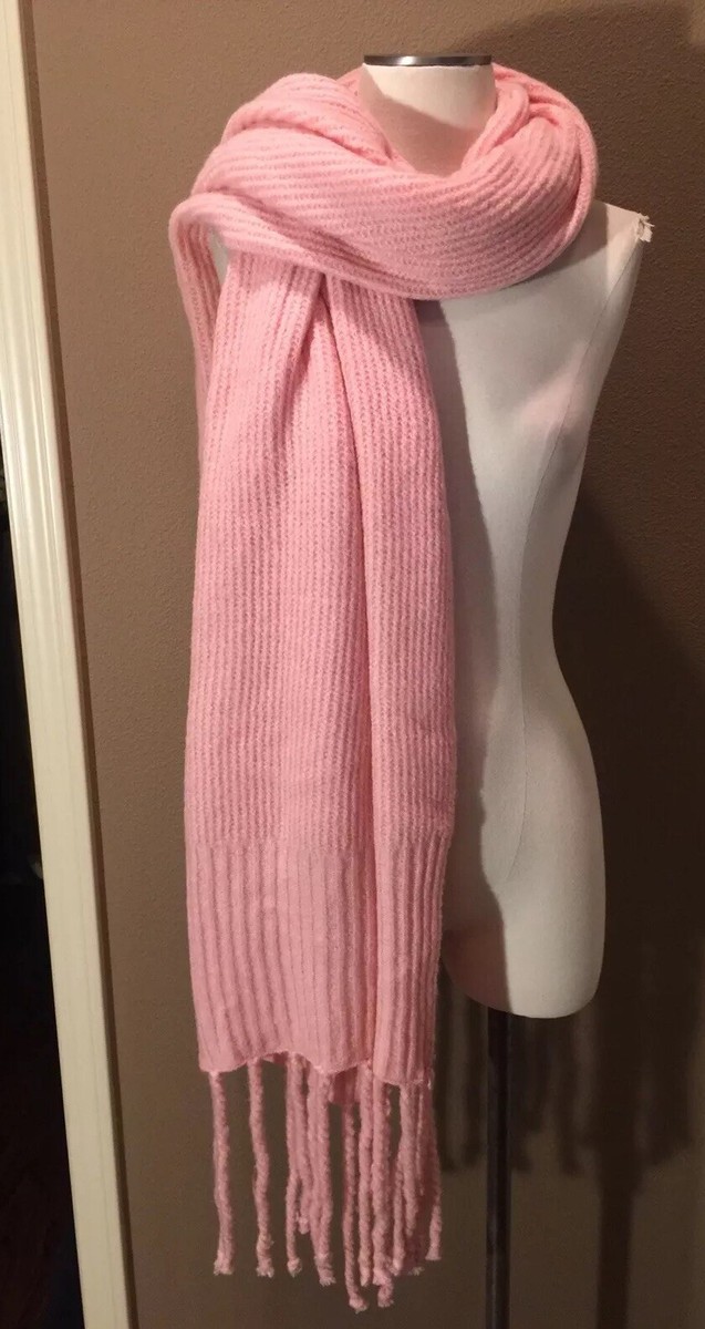 104”x30” Free People Pink Ribbed Jaden Scarf Wrap W Fringe