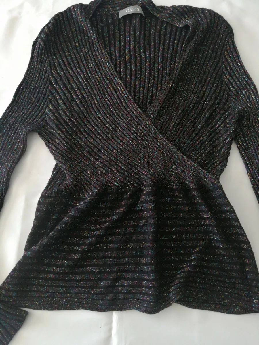 Oasis Mila Rib Wrap Jumper Black Glitter Size L