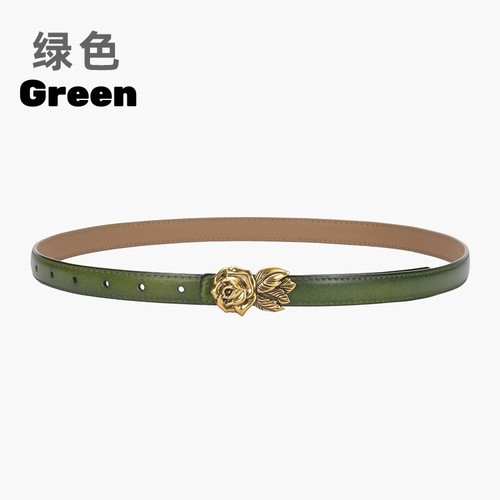 Women Real Leather Waist Belt Gold Flowers Buckle Dresses Casual Coats Waistband - Picture 35 of 44