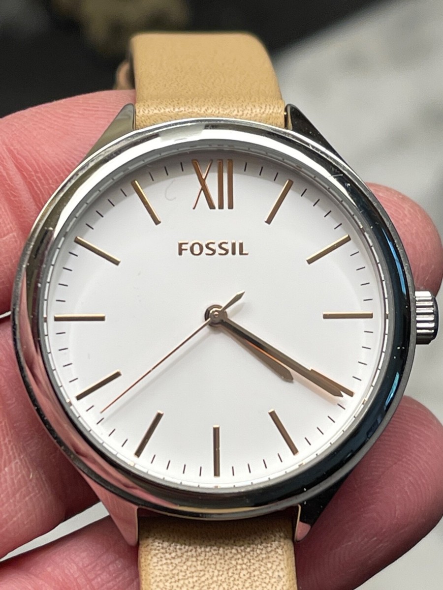 FOSSIL Suitor Silver White Dial Beige Leather Strap Watch  display picture 2