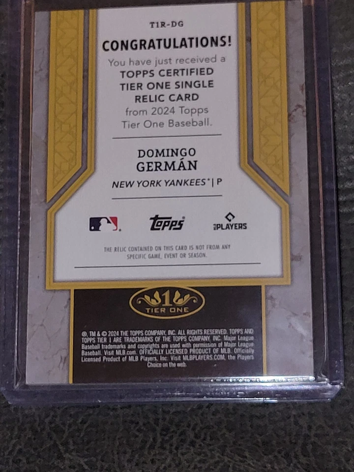 2024 Topps Tier One Domingo German Relic /199 Yankees Pinstripe  - Image 2 of 2