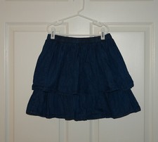 Girl's Hanna Andersson Dark Chambray Tiered Skirt Elastic Waist Size 140-10