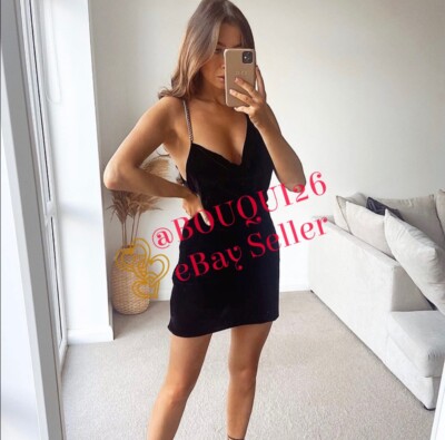 black dress with silver chain straps Koenig Mini Dress in Black with Silver Chain