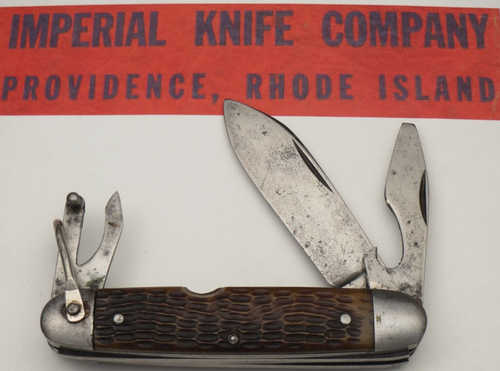 Antique IMPERIAL KNIFE CO WWII Era Engineer's Utility Knife - Nice Bone Handles