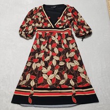 Nine West Black Floral Leaves Midi Dress Size 2