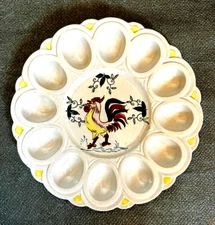 Deviled EGG Platter Plate Party Rooster 12 Eggs Holder Farmhouse Decor Vintage