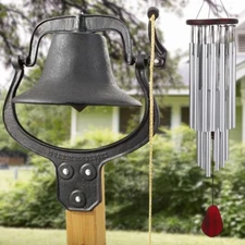 Church Cast Iron Dinner BELL 24X22" School Antique Vintage Style + Wind chime