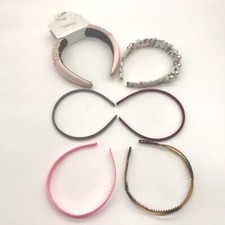 Lot of 6 Vintage Headbands Hair Bands Satin Pearls Plastic Fabric 80s 1980s