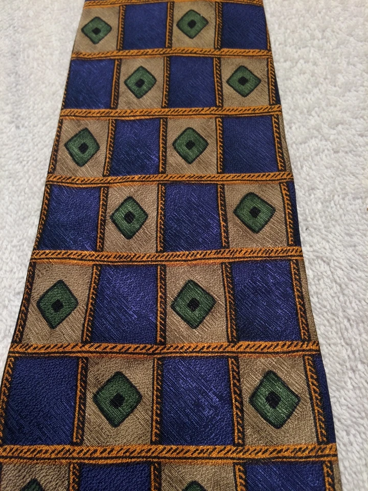 ROUNDTREE AND YORKE 男式领带蓝色金色绿色 TAN 3.75 X 58 — 第 3/4 张图片