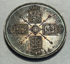 GREAT BRITAIN - George V - Silver Florin 1914 - KM-817 - TONED Br. Uncirculated!