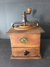ANTIQUE FRENCH PEUGEOT FRERES SQUARE WOODEN MANUAL COFFEE GRINDER   #