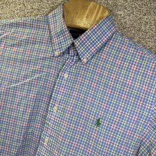 Ralph Lauren Shirt Mens Large Blue Plaid Long Sleeve Button Down Stretch Casual