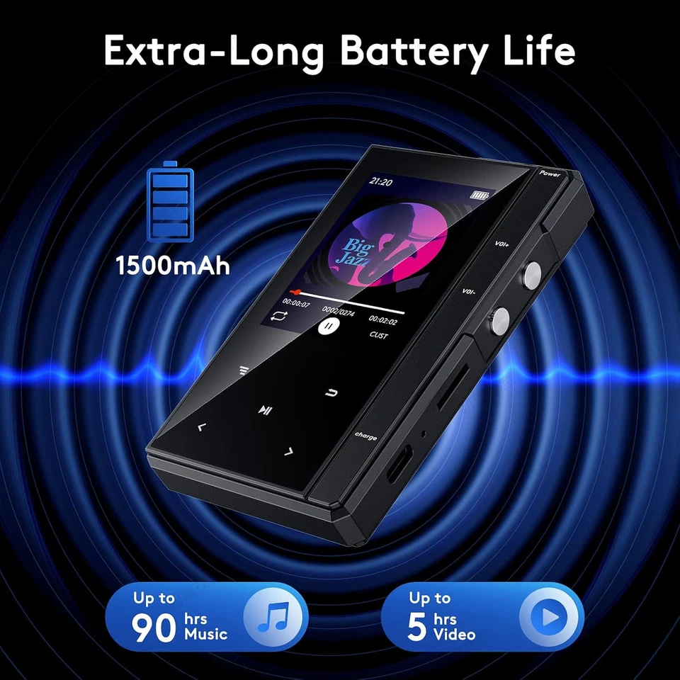 32GB Reproductor De MP3 Con Bluetooth 5.0, Phinistec Reproductor De Música Con H - Imagen 2 de 4