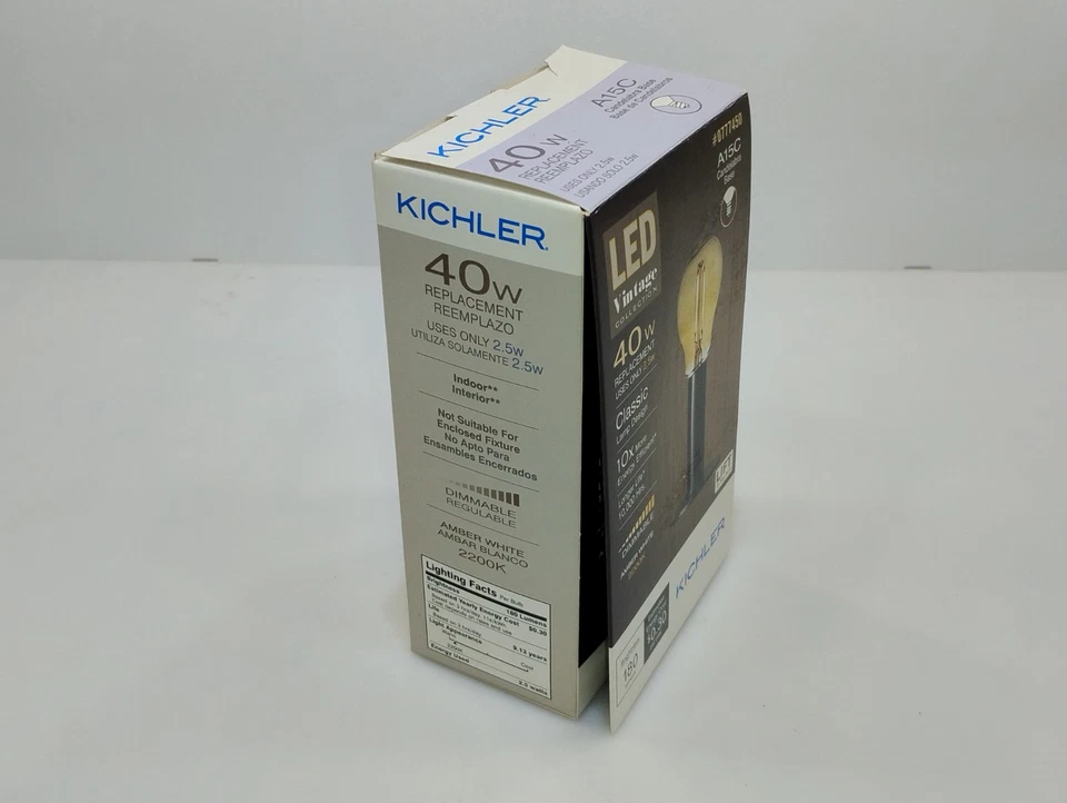 Edison 40W Dimmable LED Light Bulb Kichler Vintage Collection A15C Candelbra - Image 4 of 4