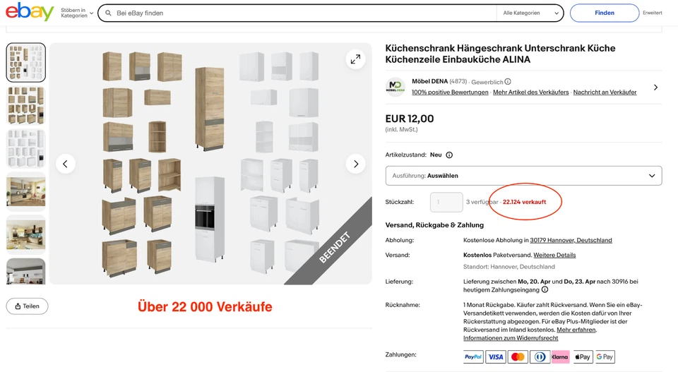 Küchenschrank Hängeschrank Unterschrank Küche Küchenzeile Einbauküche ALINA - Bild 2 von 4