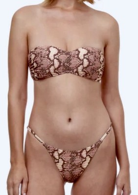 LUMA By GOTTEX Glimmering Nature Reptile Print Bandeau Bikini Swim Suit Womens 6