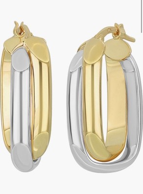 Authentische knöcherne Levy 14K zweifarbige Huggies Ohrringe Creolen UVP $ 795 neu mit Etikett