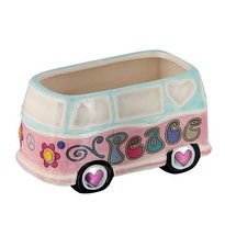 Hippie Peace Van Planter Pot Garden Vase Ceramic Pink Candy Dish
