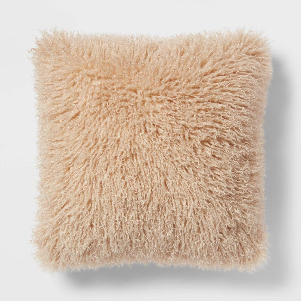 Euro Faux Mongolian Fur Decorative Throw Pillow Khaki - Threshold 2990₽