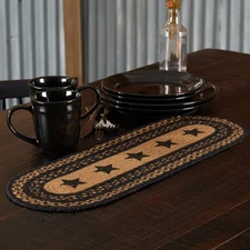 Table Runner Farmhouse Jute Primitive 8x24 Oval Stars Kitchen Decor VHC Brands