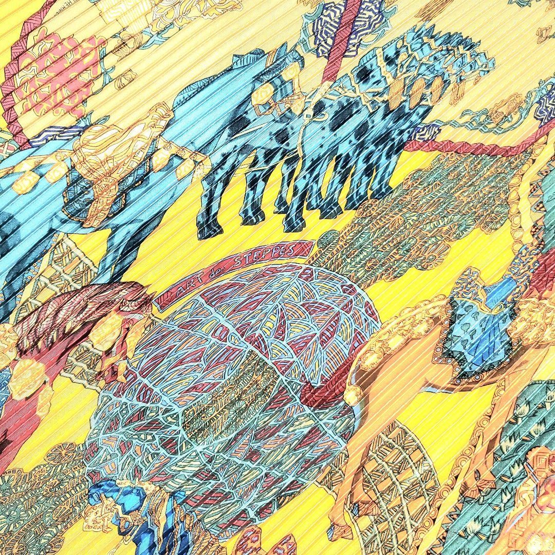 Hermes Orange Pleated Carre Scarf 100% Silk Excellent Pre-Owned No Box