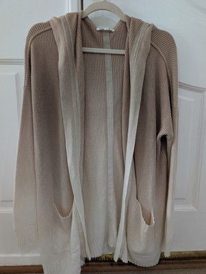 Splendid Collection Hooded Cardigan Women L Taupe Cream Ombre Open Front