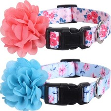 2 Pack Dog Collar Floral with Removable Flower Adjustable Nylon Pet Collars L...