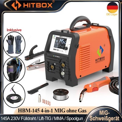 4-in-1 LED MIG Schweißgerät HITBOX 145A 230V MIG gaslos STICK Lift-TIG Spoolgun