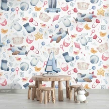 3D Baby Daily Necessities Toys Pattern Self-adhesive Removable Wallpaper Murals