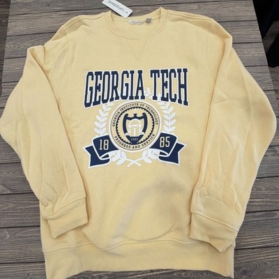Georgia Tech Sweatshirt Womens M Yellow Camp David Cotton Blend Pullover Crewnec