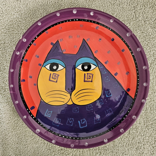 Vintage Laurel Burch Porcelain Cat Plate by Ganz 8.5 in Purple Border