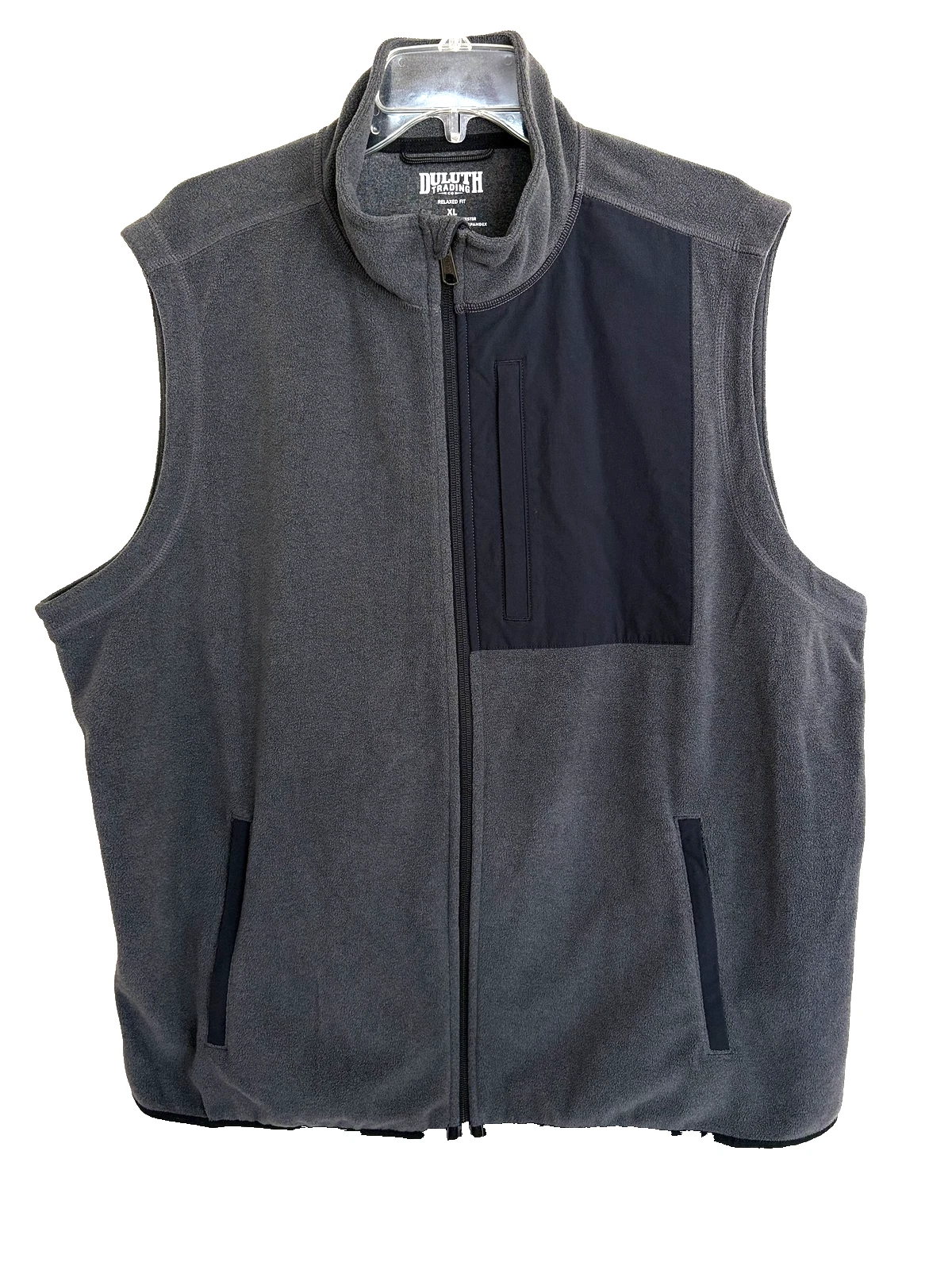 Duluth Trading Co Fleece Vest Mens XL Gray Black Full Zip Outdoors Relaxed Fit