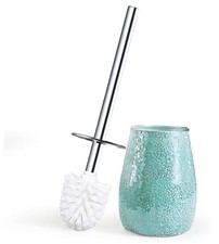 Green Toilet Brush and Holder Set Mosaic Glass  Non-Rustic Turquoise