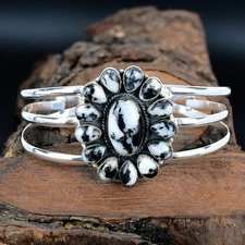 White Buffalo Turquoise Gemstone Handmade Adjustable Sterling Silver Cuff