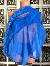 VTG 60s Blue Chiffon Nylon Babydoll Ruffled Nightie Granny Pantie Set NOS Sz.M