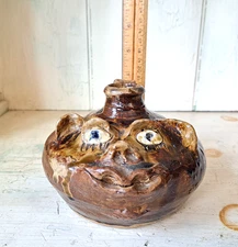 Vintage Signed Marie Rogers Ugly Face Jug Jugtown Georgia Folk Art 4.25"x6"