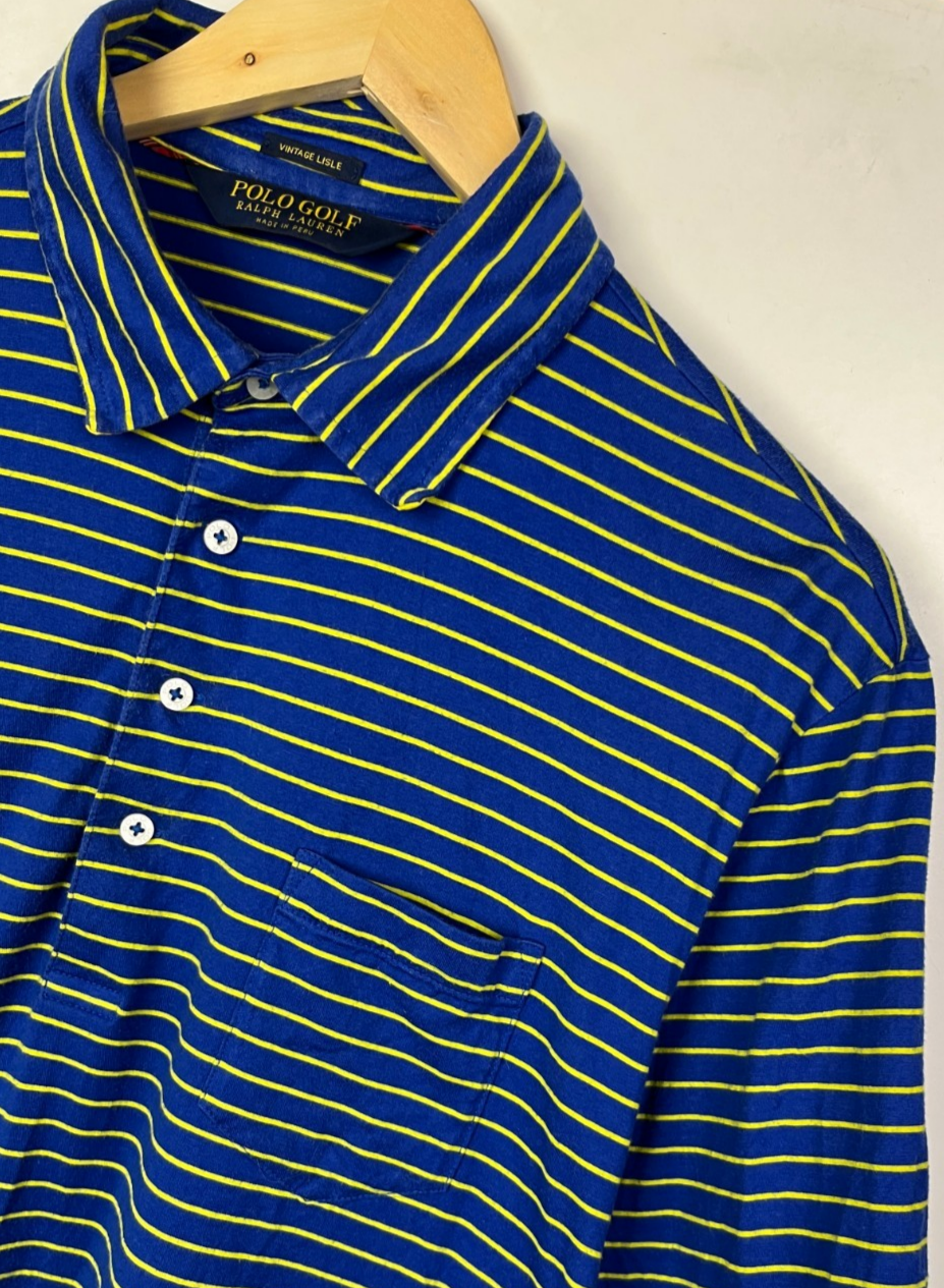 RALPH LAUREN GOLF POLO SHIRT Size Large Men`s Regular Fit Striped Blue
