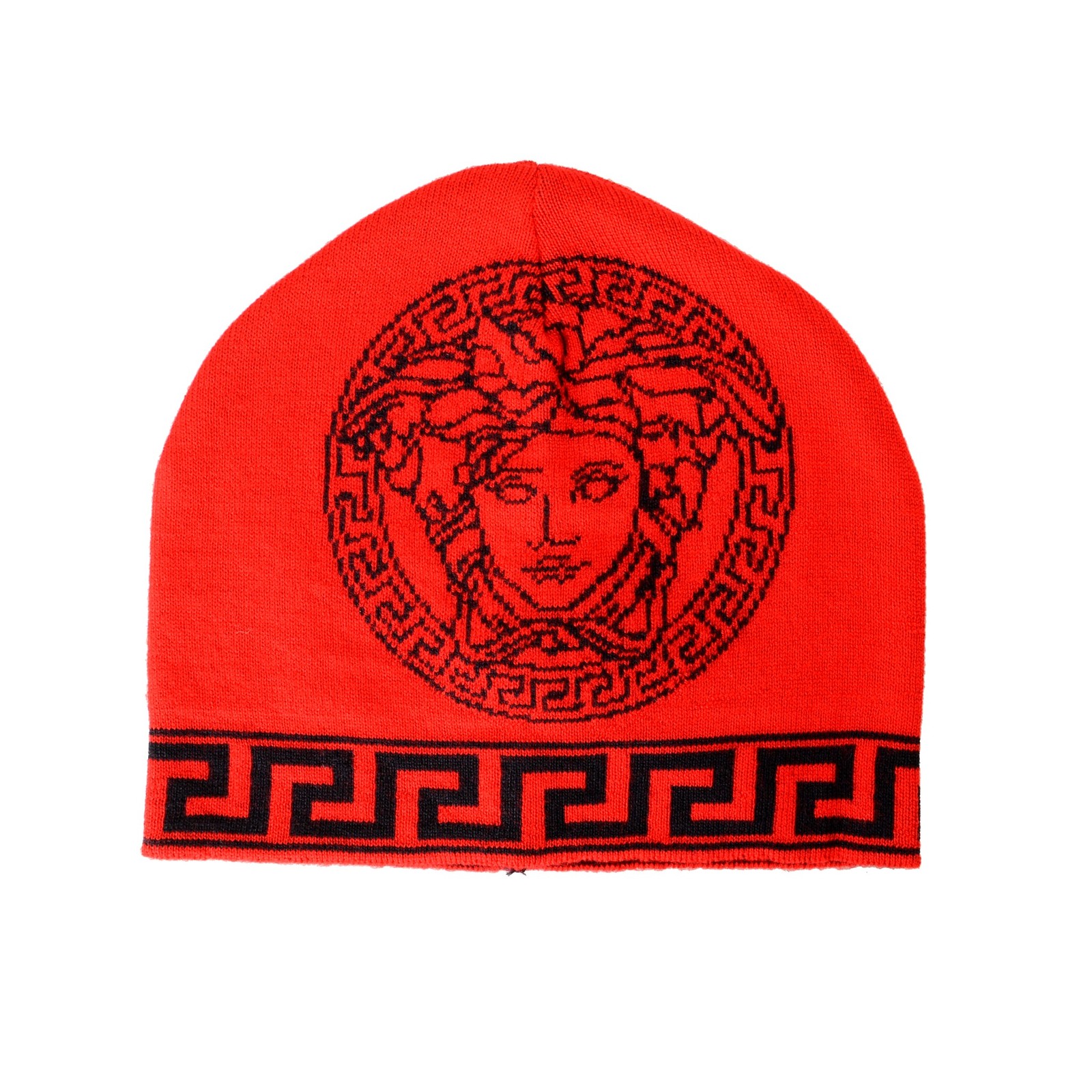 Вязаная шапочка-бини унисекс Versace Унисекс с красной и темно-синей лентой с логотипом из 100 шерсти один размер 31290₽