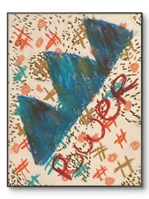 Basquiat Style Graffiti Power Crown Abstract Art Original Oil Pastel 8 by 10